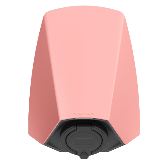 Aurora Seren 7.4kW Type 2 Untethered EV Charger in Deep Coral on brick façade