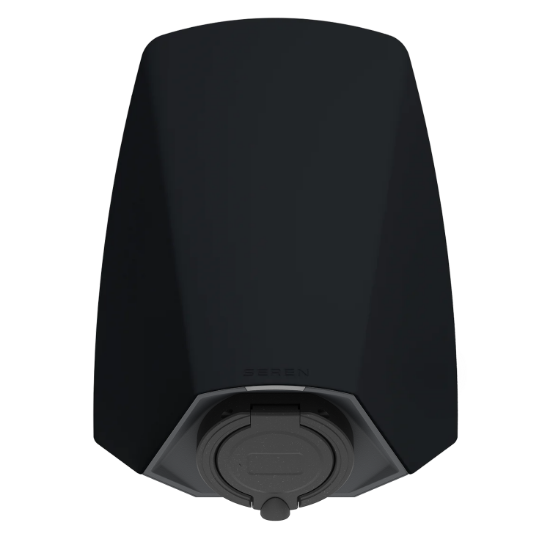Aurora Seren 7.4kW Type 2 Untethered EV Charger in Stealth Black on stonework